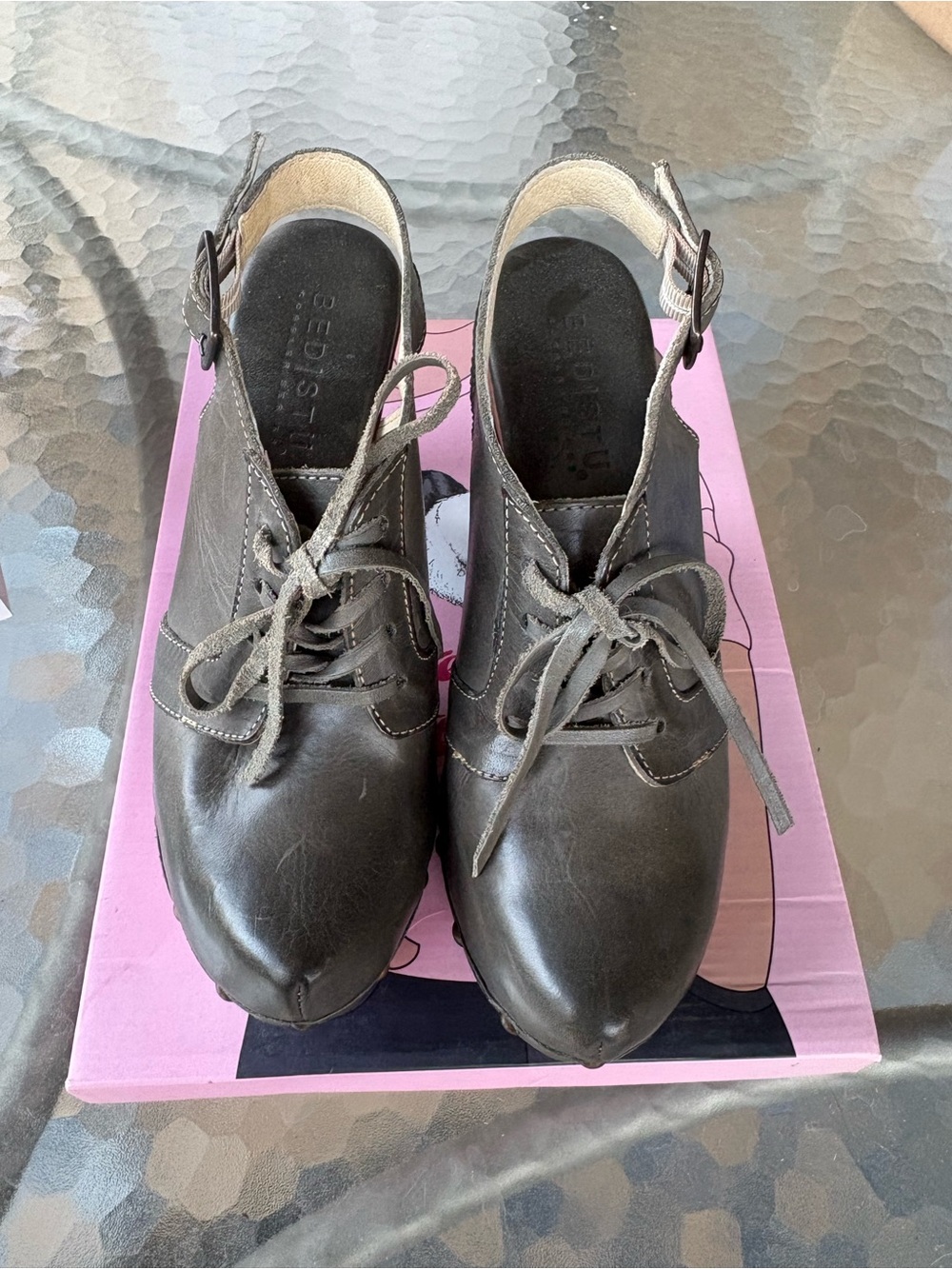 BED|STU Black Leather Lace-Up Slingback Clog